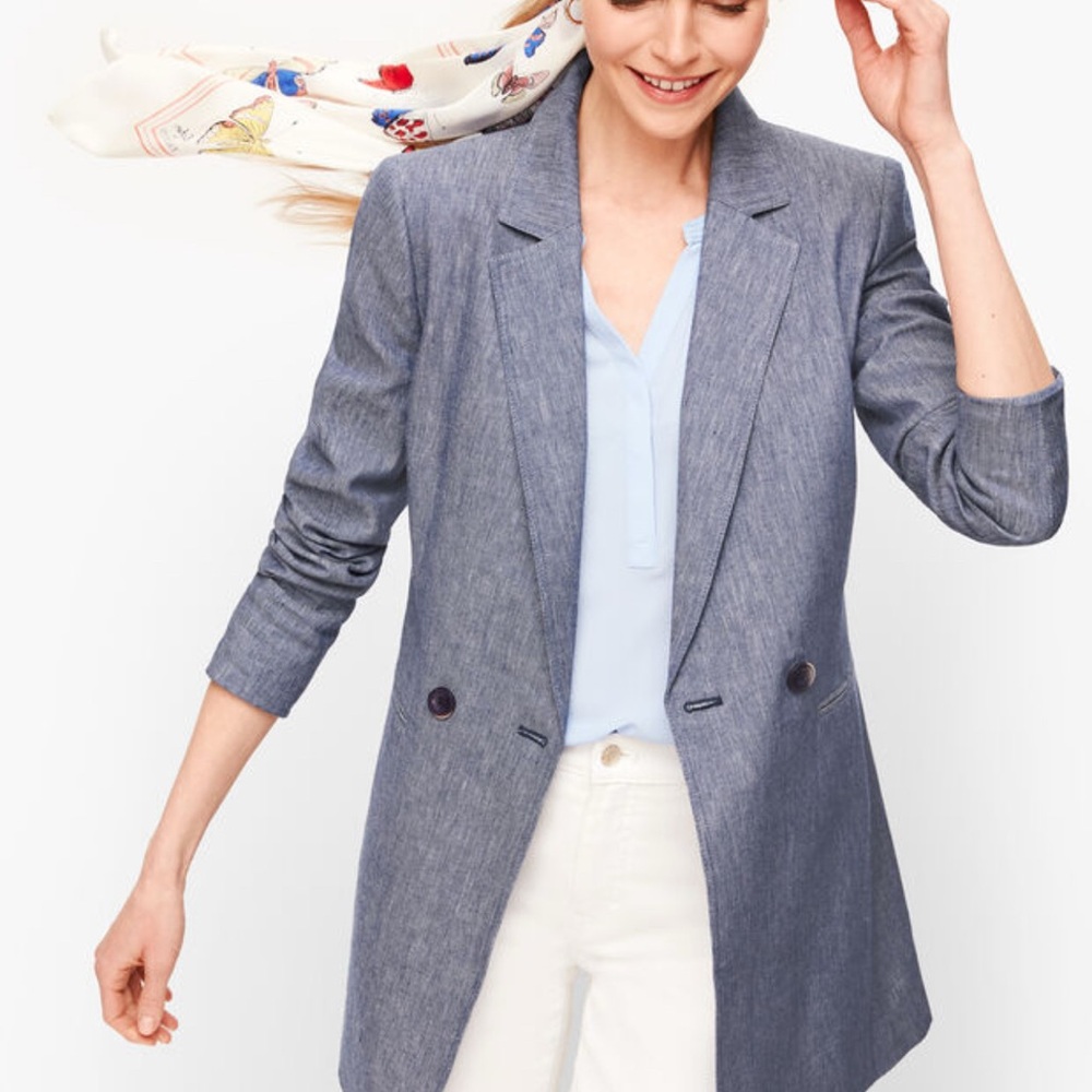 Talbots Light Blue Blazer double breasted linen size 4 new